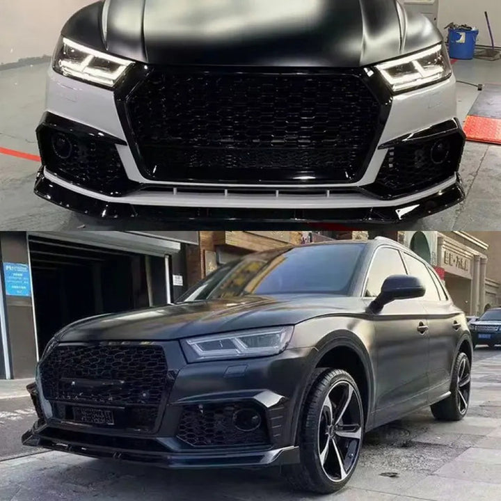 Car Craft Compatible With Audi Q5 B9 2018-2020 Upgraded Front Bumper Show Grill Rsq5 Rs Sport Style Silver Frame Black Mesh All Logo Silver License Plate Eu Version Q5-002 Gc Silver