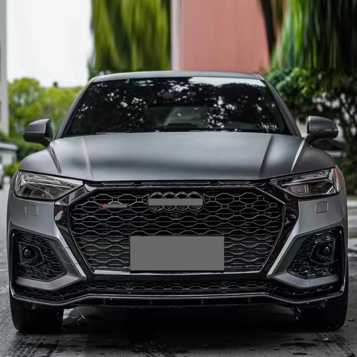 Car Craft Compatible With Audi Q5 2021-2025 Upgraded Facelift Convert To Rsq5 Sq5 Sport Bodykit Bumper Grill Lip Fog Lamp Light Grill With Acc Cover Skirt Trim Q5-009 Gc Front Bumper Black Strip Black Frame Black