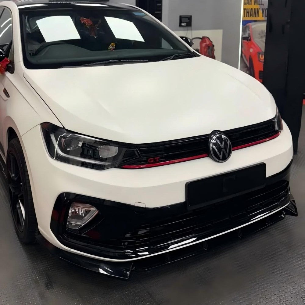 Car Craft Compatible With Vw Volkswagen Virtus 2023+ Front Bumper Lip Splitter Skirts Glossy Black Ar-vw-0233 CC-7964