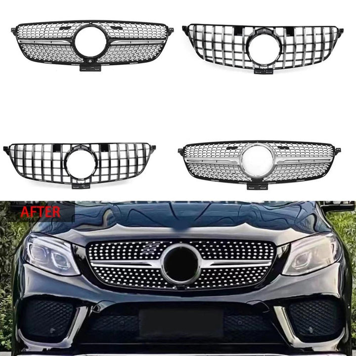 Car Craft Compatible With Mercedes Benz Gle W166 2016-2019 Upgrade Front Bumper Amg Show Grill Diamond Silver Gc CC-9606