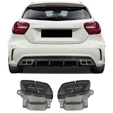 Car Craft Compatible With Mercedes Benz A Class W176 2012-2016 Rear Bumper Upgrade Convert To Amg Amg45 Exhaust Tip Pipe Black W176-012