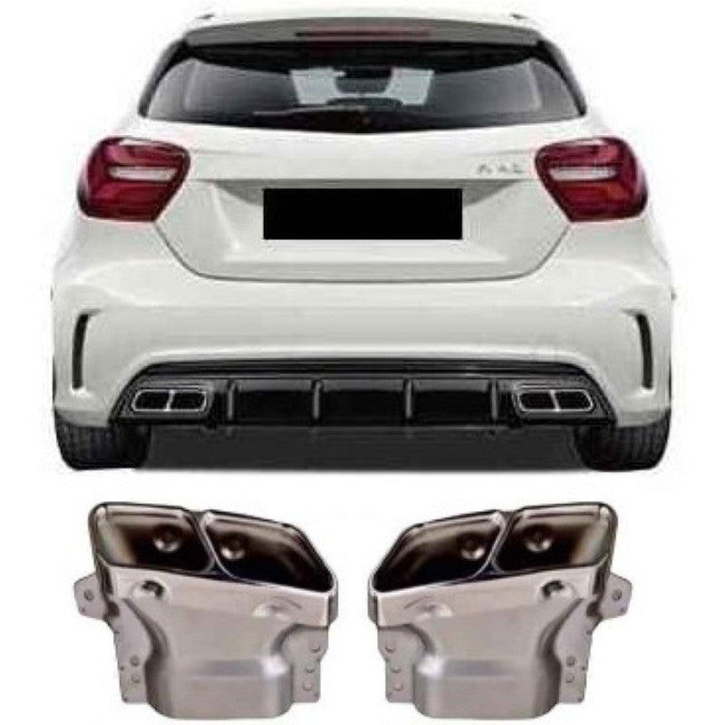 Car Craft Compatible With Mercedes Benz A Class W176 2012-2016 Rear Bumper Upgrade Convert To Amg Amg45 Exhaust Tip Pipe Silver Chrome W176-011