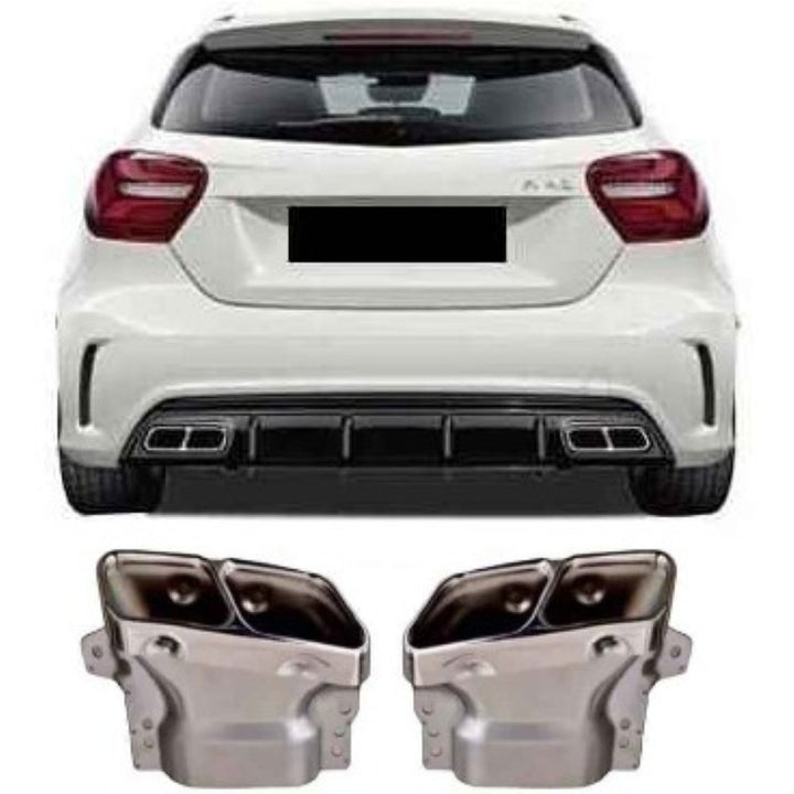 Car Craft Compatible With Mercedes Benz A Class W176 2012-2016 Rear Bumper Upgrade Convert To Amg Amg45 Exhaust Tip Pipe Silver Chrome W176-011