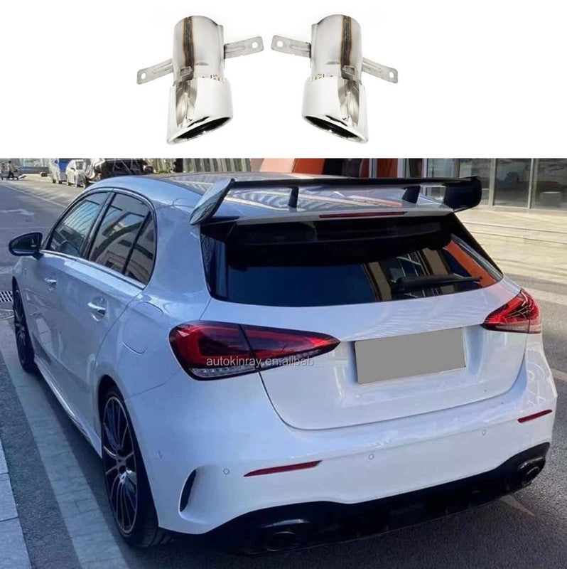 Car Craft Compatible With Mercedes Benz A Class W177 2018-2024 Rear Bumper Upgrade Convert To Amg Amg45 Exhaust Tip Pipe Single Silver Chrome W177-011