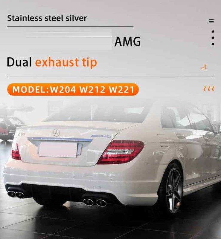 Car Craft Compatible With Mercedes Benz C Class W204 2011-2014 C63 Amg Exhaust Tip Pipe Dual Silver Chrome Gc W204-011