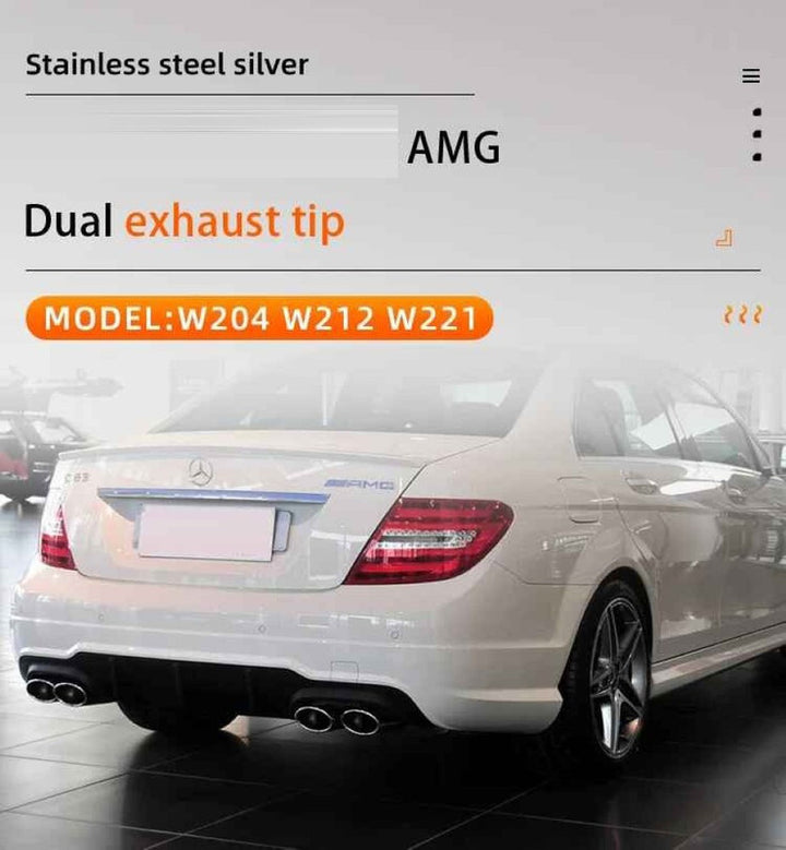 Car Craft Compatible With Mercedes Benz C Class W204 2011-2014 C63 Amg Exhaust Tip Pipe Dual Silver Chrome Gc W204-011