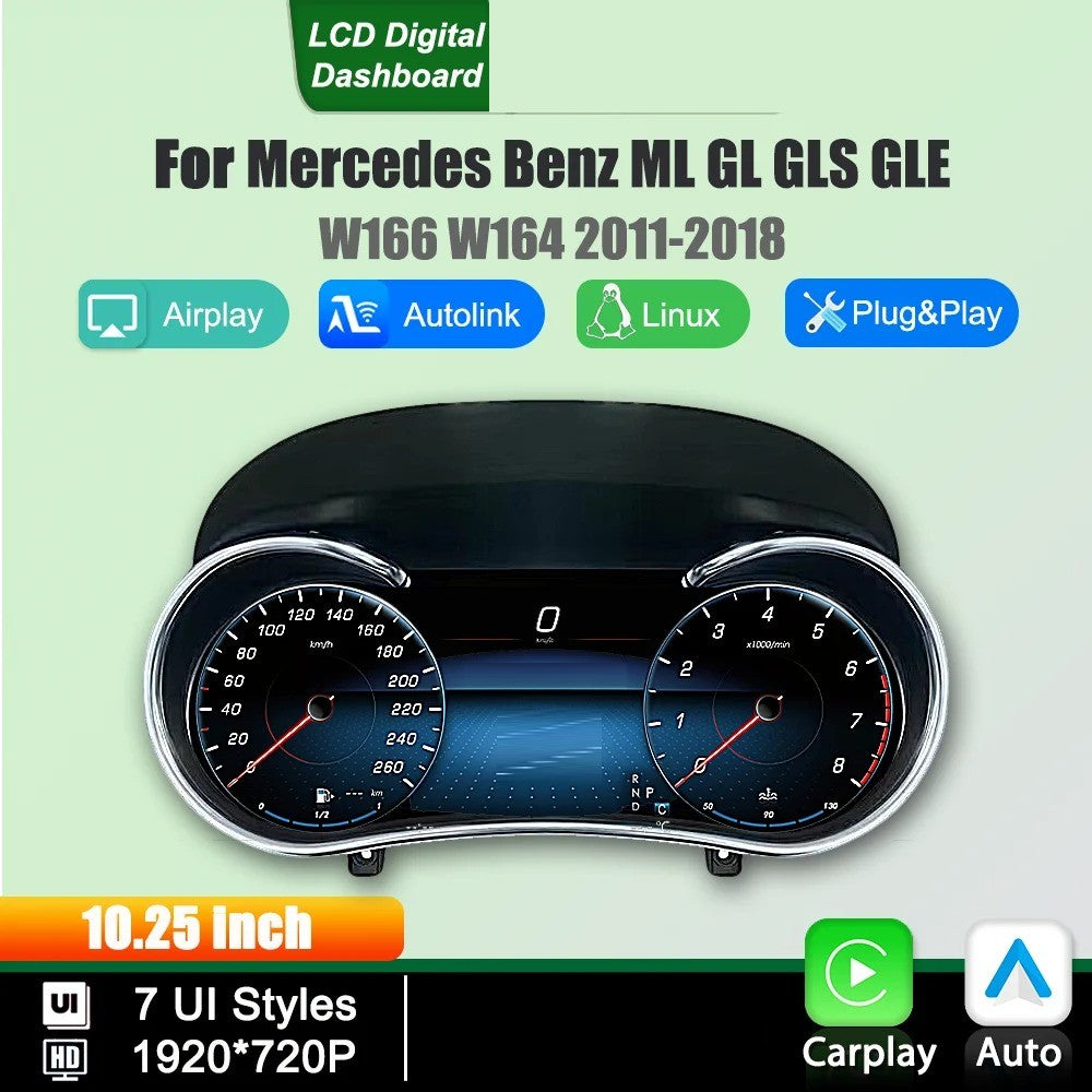 Car Craft Compatible With Mercedes Benz Ml Gl Gle Gls W164 W166 X166 2012-2018 Lcd Digital Dashboard Cluster Meeter Wireless Carplay Android Auto Instrument Speedometer Panel Player
