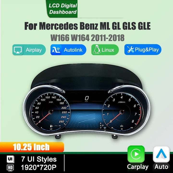Car Craft Compatible With Mercedes Benz Ml Gl Gle Gls W164 W166 X166 2012-2018 Lcd Digital Dashboard Cluster Meeter Wireless Carplay Android Auto Instrument Speedometer Panel Player