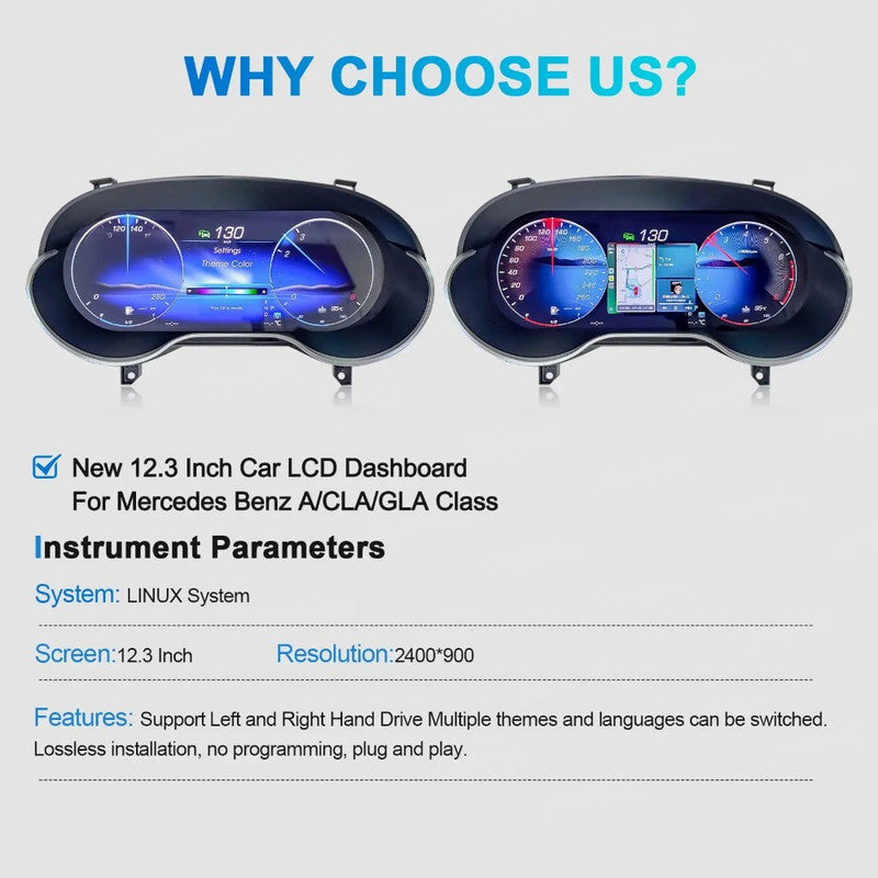 Car Craft Compatible With Mercedes Benz A Class W176 Gla W156 X156 Cla W117 C117 2014-2019 Lcd Led Digital Speedometers Cluster Meeter Display Screen Instrument Panel Player With Carplay And Android Auto