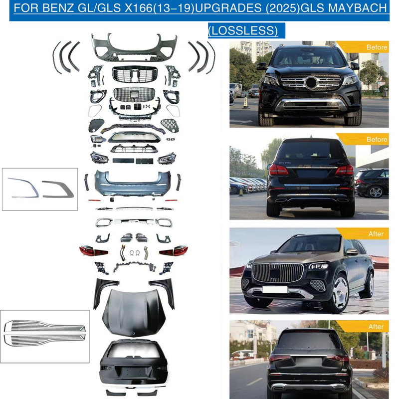Car Craft Compatible With Mercedes Gl Gls W166 X166 2012-2016 Upgrade Facelift Convert To Gls W167 X167 2024 Maybach Kit Bumper Grill Headlight Taillight Trunk Fender Bodykit Non Cut Version - CAR CRAFT INDIA
