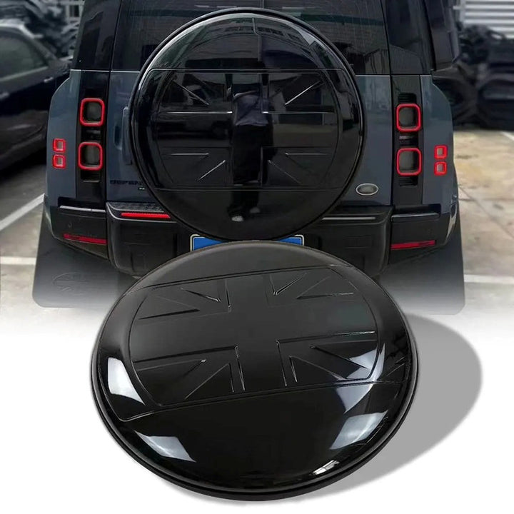 Car Craft Compatible With Range Land Rover Defender 90 110 L663 Lr129997 2020+ Rear Trunk Spare Wheel Tire Guard Protective Cover Union Jack Black Flag - CAR CRAFT INDIA
