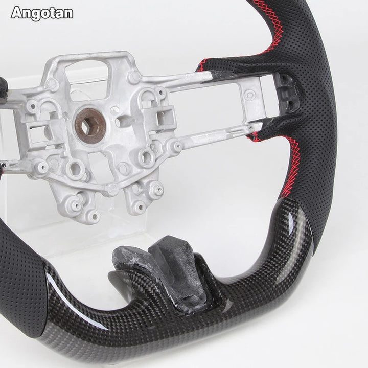 Car Craft Compatibel With Ford Mustang Gt Ecoboost Shelby 2015-2018 Sport Racing Steering Wheel Trim Cover Wheel Perforated Leather Carbon Fiber Core