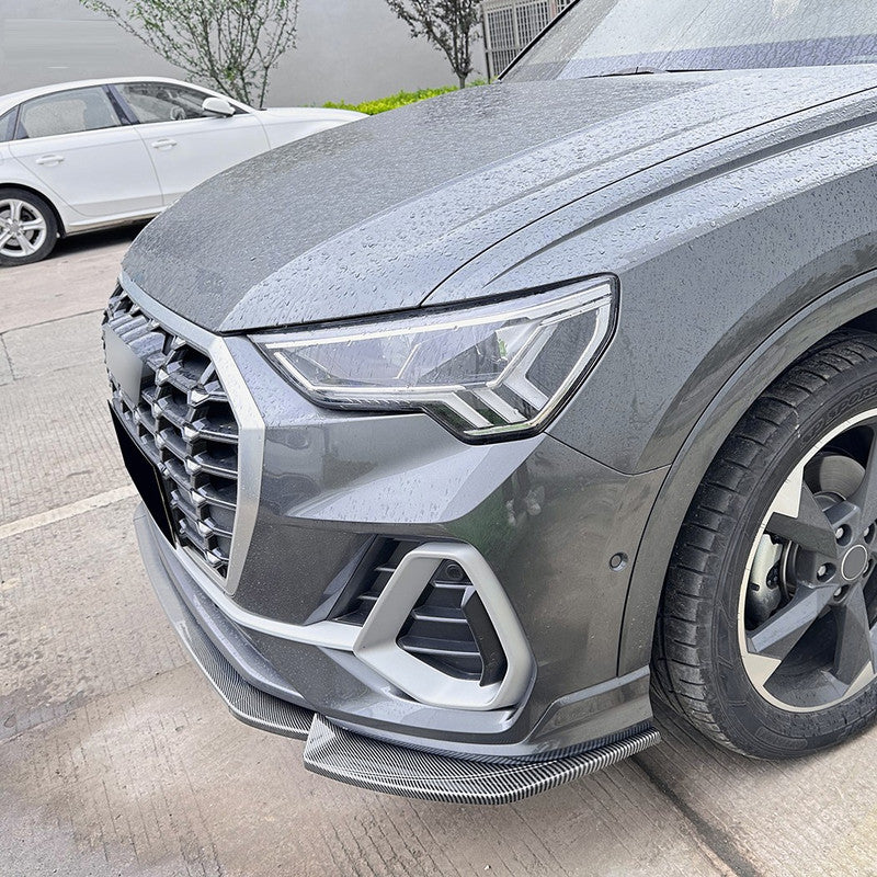 Car Craft Compatible With Audi Q3 F3 Sline 2019+ Front Bumper Lip Splitter Diffuser Skirst Flag Canard Carbon Fiber Look Zst-715 Cf