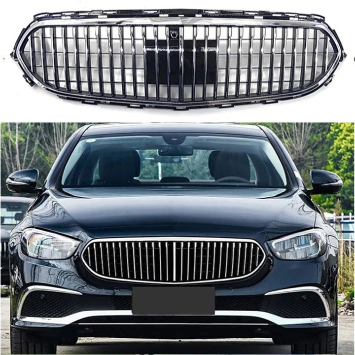 Car Craft Compatible With Mercedes Benz E Class W213 Lci 2020-2024 Car Front Racing Bumper Show Grille Maybach Style Silver With Radar Sensor - CAR CRAFT INDIA