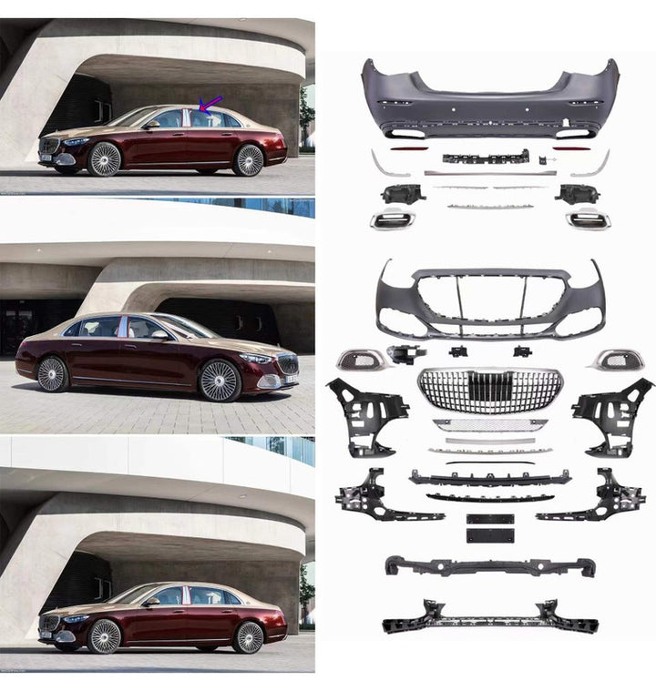 Car Craft Compatible With Mercedes Benz S Class W223 2021-2025 Car Upgrade To Maybach Mhb Bumper Bodykit Front After Lip Diffuser Exhaust Tips Fog Gril Cover Grill