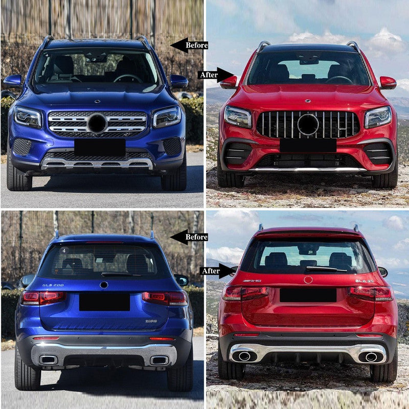 Car Craft Compatible With Mercedes Benz Glb W247 X247 2020-2024 Upgrade Convert To Glb35 Amg Bodykit Front Bumper Grill Diffuser Exhaust Tip Pipe Skirt Trim Wheel Arch Silver Gc X247-014