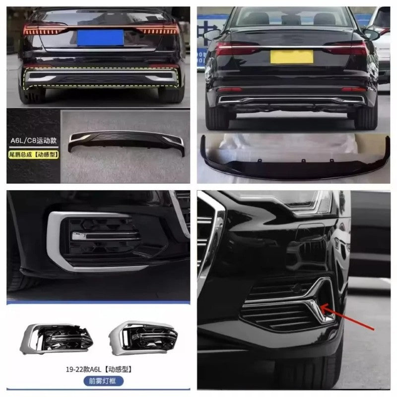 Car Craft Compatible With Audi A6 S6 Rs6 C8 2019-2023 Upgraded Rs6 Sport Front Bumper Show Grill Mesh Fog Grill Cover Rear Diffuser Lip Skirst Splitter Trim Set Chrome Set Dlw0601070869 Dlw0801070870 Ch - CAR CRAFT INDIA