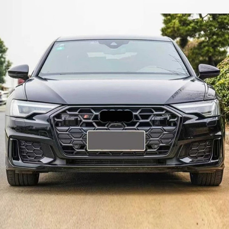 Car Craft Compatible With Audi A6 C8 2019-2025 Upgraded Facelift Convert To S6 Sport Bodykit Front Grill Lip Fog Grill Diffuser Lip Skirt Trim Exhaust Pipe Tip Black Grille Acc Style All Logo Silver A6-105 Gc