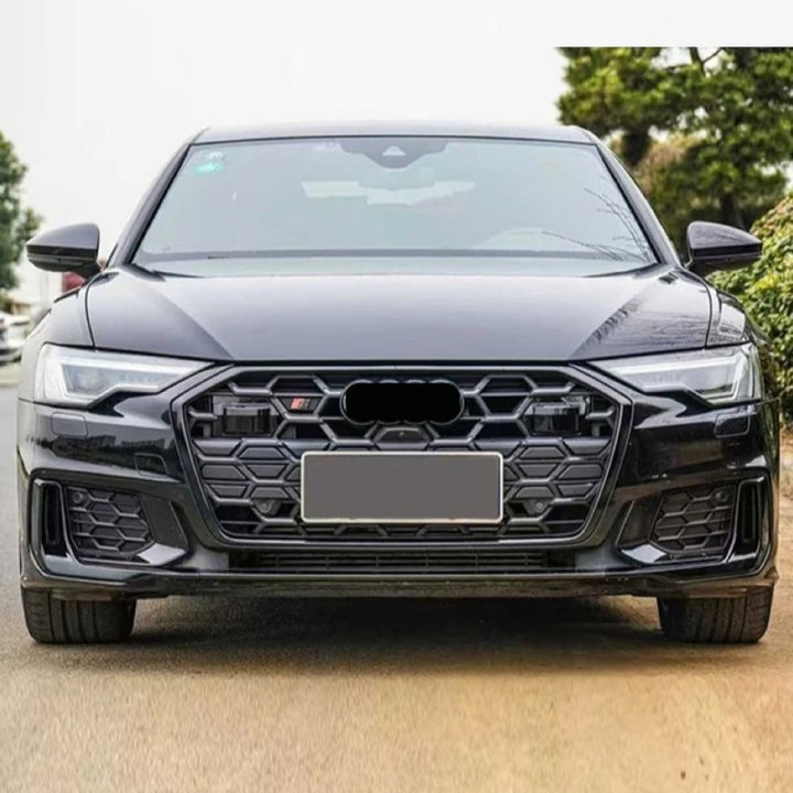 Car Craft Compatible With Audi A6 C8 2019-2025 Upgraded Facelift Convert To S6 Sport Bodykit Front Grill Lip Fog Grill Diffuser Lip Skirt Trim Exhaust Pipe Tip Black Grille Acc Style All Logo Silver A6-105 Gc