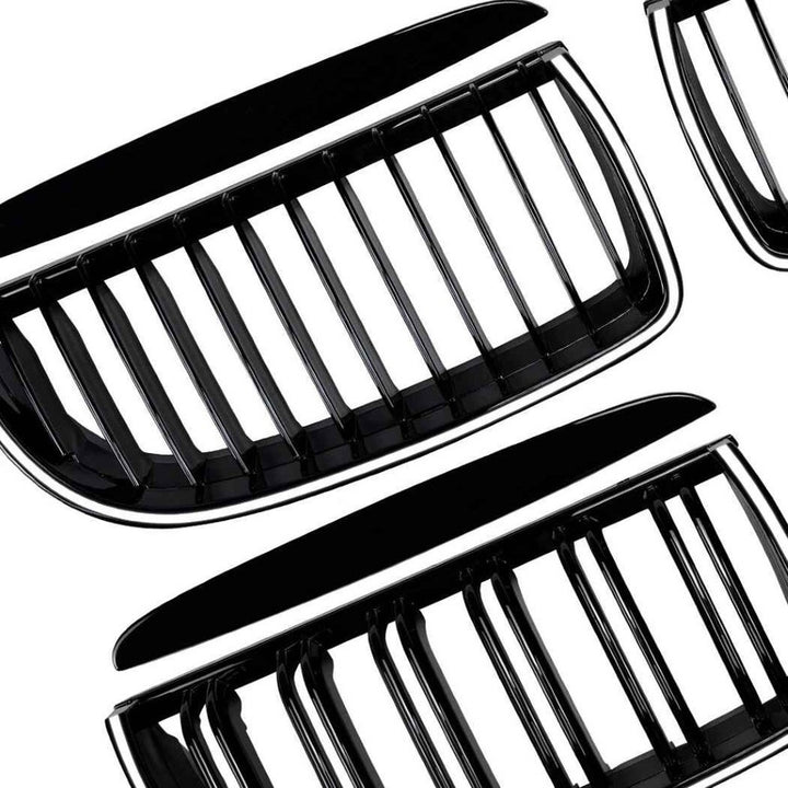 Car Craft Compatible With Bmw 3 Series E90 E91 Pre-facelift 2005-2008 Front Bumper Show Gril Glossy Black Single Line With Led Light