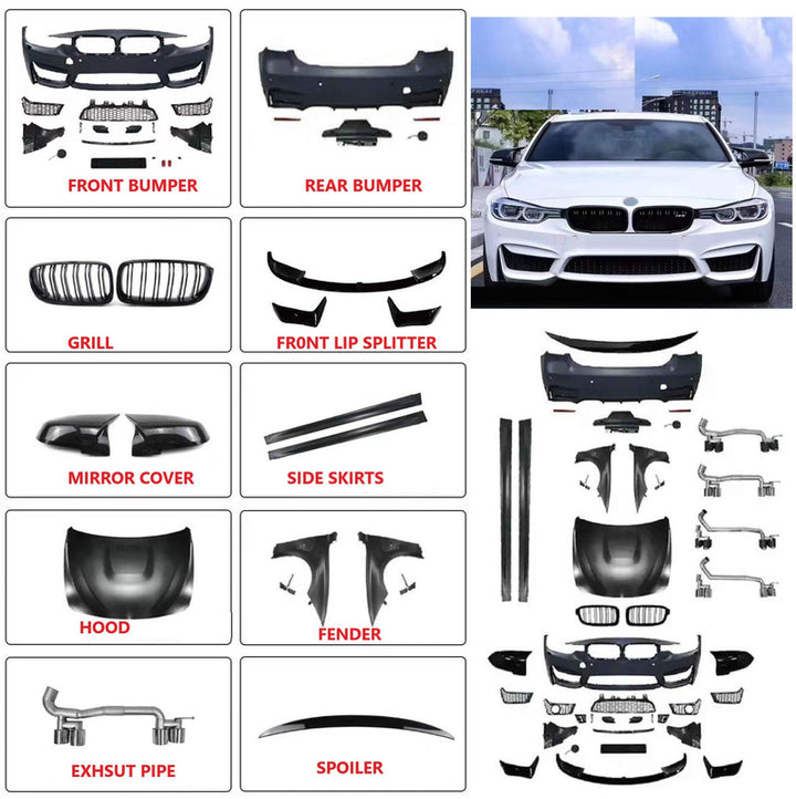 Car Craft Compatible With Bmw 3 Series F30 2012-2018 Upgrade Convert To M Sport M3 Bodykit Front Rear Bumper Hood Bonnet Grill Mirror Cover Spoiler Splitter Diffuser Front Rear Lip Fender Side Skirts - CAR CRAFT INDIA