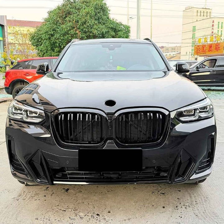 Car Craft Compatible With Bmw X3 G01 X4 G02 Lci 2022-2024 Front Bumper Show Mesh Grill Dual Line Bar Zst-1462 Dual Glossy Black - CAR CRAFT INDIA