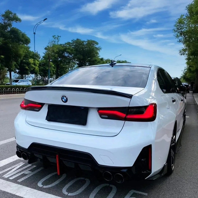 Car Craft Compatible With Bmw 3 Series G20 G28 Lci 2023-2026 M Sport M340i After Rear Bumper Lip Diffuser Splitter Skirts Trim V Ten Vten Style With Led Light - CAR CRAFT INDIA