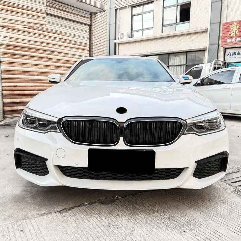 Car Craft Compatible With Bmw 5 Series G30 2017-2020 Front Bumper Show Mesh Grill Dual Line Bar Illuminated Led Light Zst-1463 Led Dual Glossy Black - CAR CRAFT INDIA