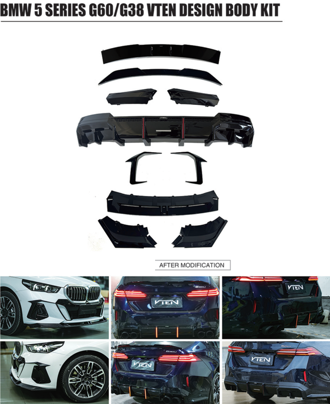Car Craft Comptible With Bmw 5 Series G60 Lci 2024 M Sport M5 Front Bumper Upgraded Bodykit Body Kit Skirts Splitter Front Rear Lip Diffuser Side Skirts Spoiler Trims Cannards Vten Style CC-9082