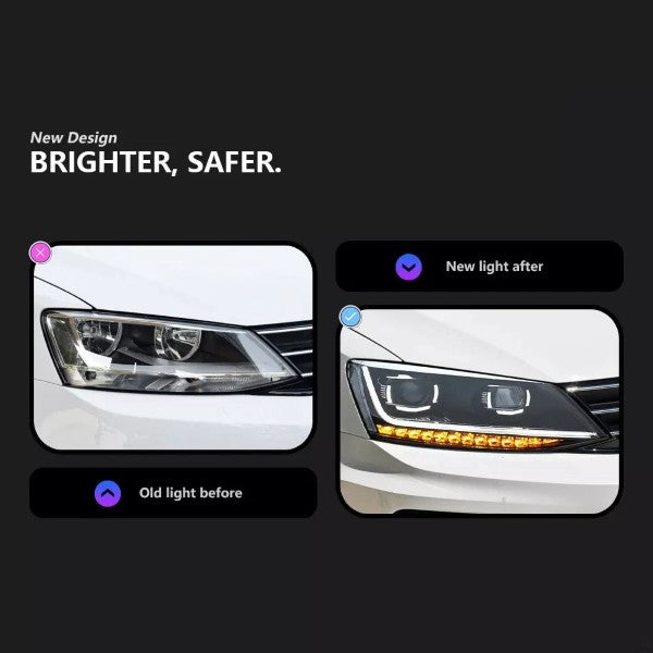 Car Craft Compatible With Volkswagen Vw Jetta 2011-2018 Car Front Upgraded Head Light Lamp Xenon Headlight Retrofit Upgrade Modified Led Drl Hid Light For Helogen Car - CAR CRAFT INDIA