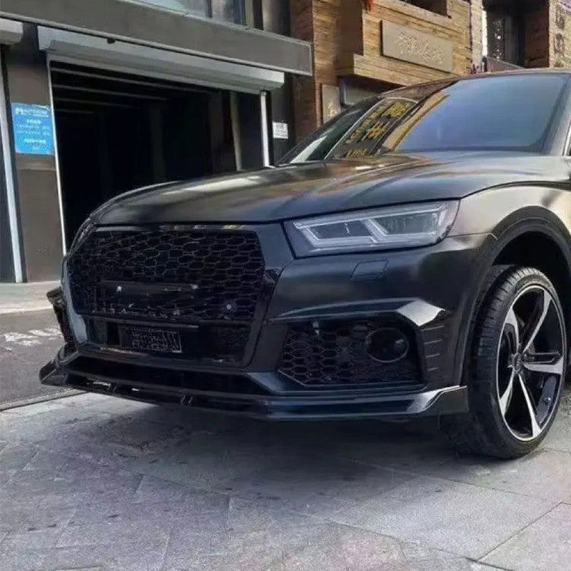 Car Craft Compatible With Audi Q5 B9 2018-2020 Upgraded Front Bumper Show Grill Rsq5 Rs Sport Style Silver Frame Black Mesh All Logo Silver License Plate Eu Version Q5-002 Gc Silver