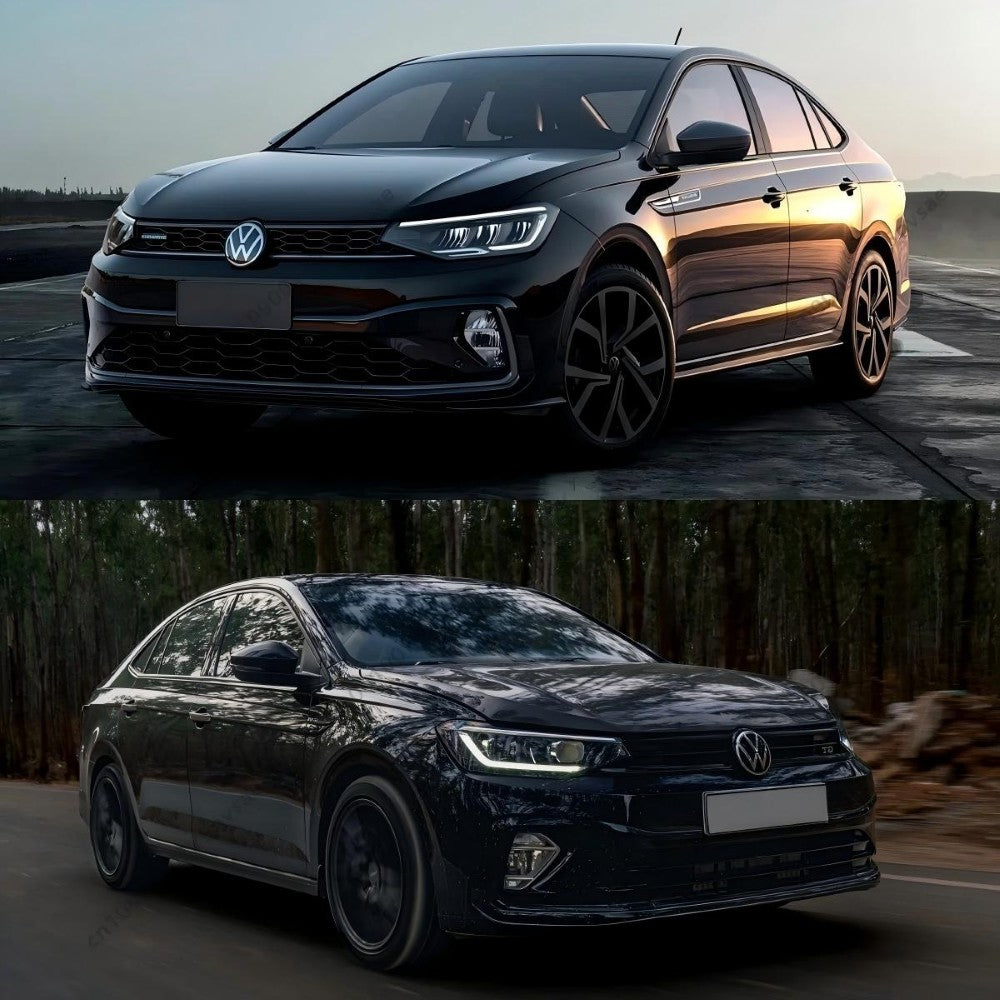 Car Craft Compatible With Vw Volkswagen Virtus 2023+ Front Bumper Lip Splitter Skirts Glossy Black Ar-vw-0233 CC-7964