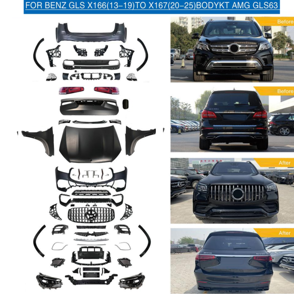 Car Craft Compatible With Mercedes Gl Gls W166 X166 2012-2016 Upgrade Facelift Convert To Gls W167 X167 2024 Gls63 Amg Amg63 Kit Bumper Grill Headlight Taillight Trunk Fender Bodykit Non Cut Version - CAR CRAFT INDIA