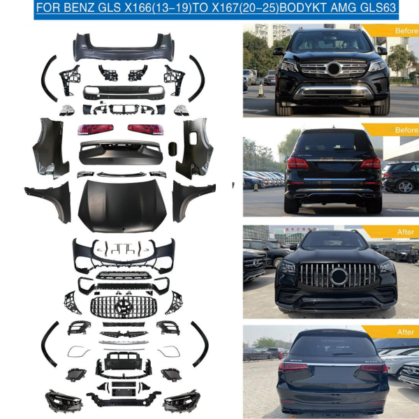 Car Craft Compatible With Mercedes Gl Gls W166 X166 2012-2016 Upgrade Facelift Convert To Gls W167 X167 2024 Gls63 Amg Amg63 Kit Bumper Grill Headlight Taillight Trunk Fender Bodykit - CAR CRAFT INDIA
