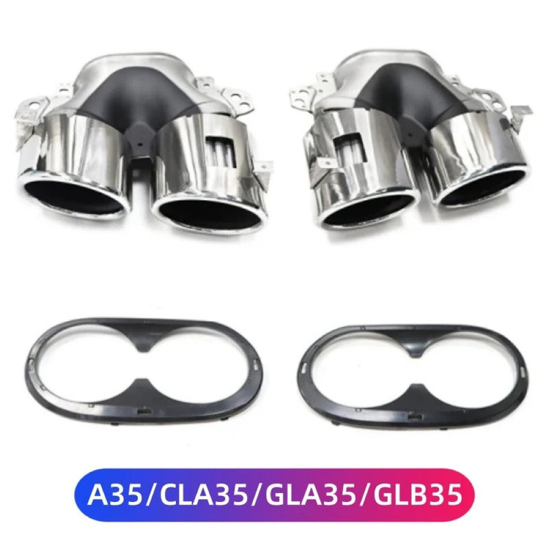 Car Craft Compatible With Mercedes Benz A Class W177 2018-2024 Rear Bumper Upgrade Convert To Amg Amg45 Exhaust Tip Pipe Dual Silver Chrome W177-013
