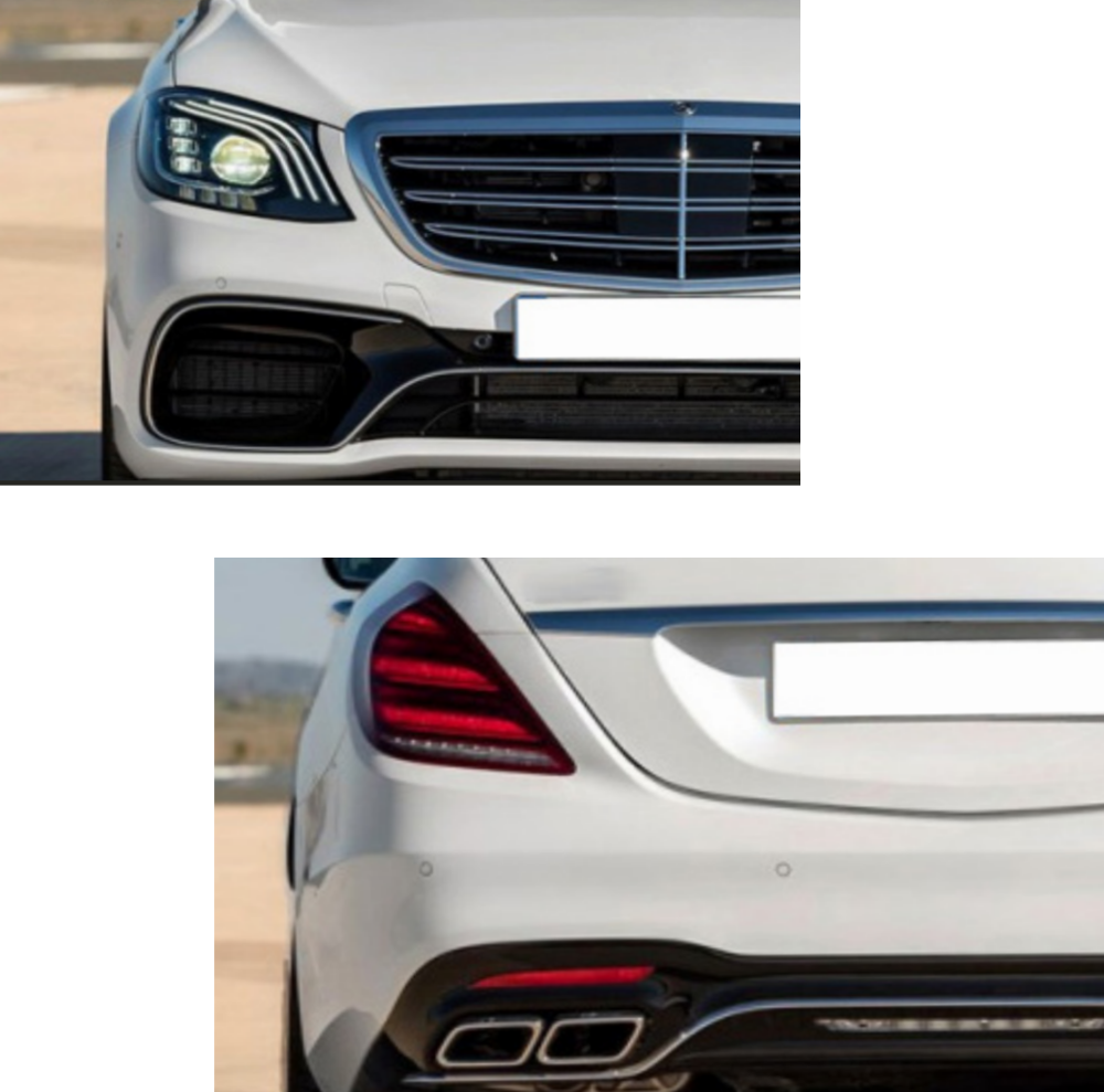 Car Craft Compatible With Mercedes Benz S Class W222 Lci 2018-2020 Upgrade Convert To S Class S63amg Amg63 S63 Amg Front Rear Bumper Bodykit Diffuser Exhaust Pipe Tip Grill Skirt Splitter Trim Gc W222-007, 009