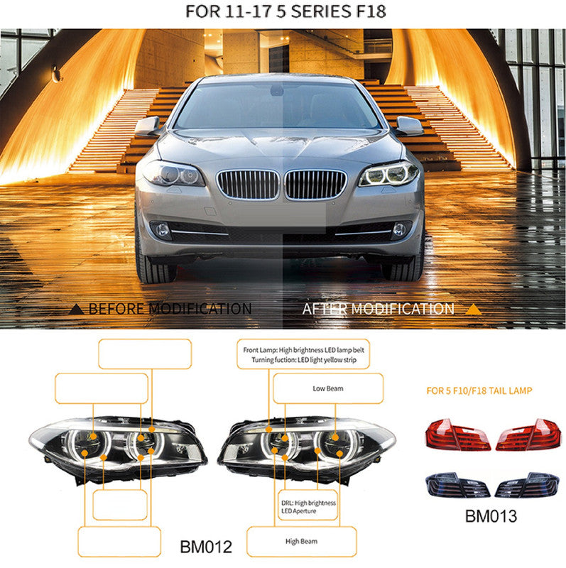 Car Craft Compatible With Bmw 5 Series F10 2010-2013 Car Front Upgraded Head Light Lamp Xenon Headlight Retrofit Upgrade Modified Led Drl Hid Light Lci Led Style - CAR CRAFT INDIA