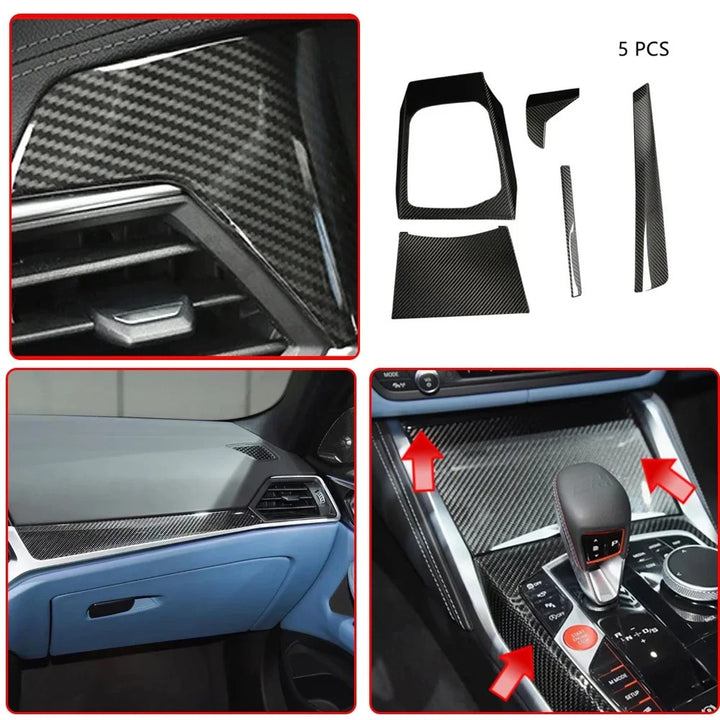 Car Craft Compatible With Bmw 3 Series G20 2019-2023 4 Sereis G22 G23 G26 2020 2021 Car Central Dashboard Interior Cup Holder Armrest Trim Cover Real Carbon Fiber 7 in 1