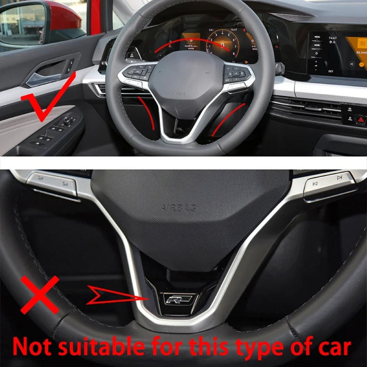 Car Craft Compatible With Volkswagen Virtus Arteon Golf 8 Vw Id.3 Passat B8 T-cross Tiguan Touareg Vw T6 Steering Wheel Trim Badge Logo Gti Line Red - CAR CRAFT INDIA