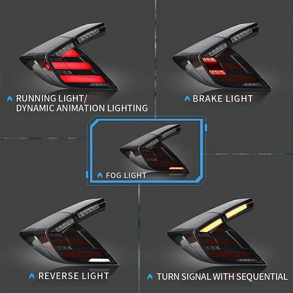 Car Craft Compatible With Honda Civic 10th Gen 2016-2020 Car Rear Upgraded Tail Light Taillight Lamp Xenon Taillight Retrofit Upgrade Modified Led Drl Hid Matrix Style Smoke