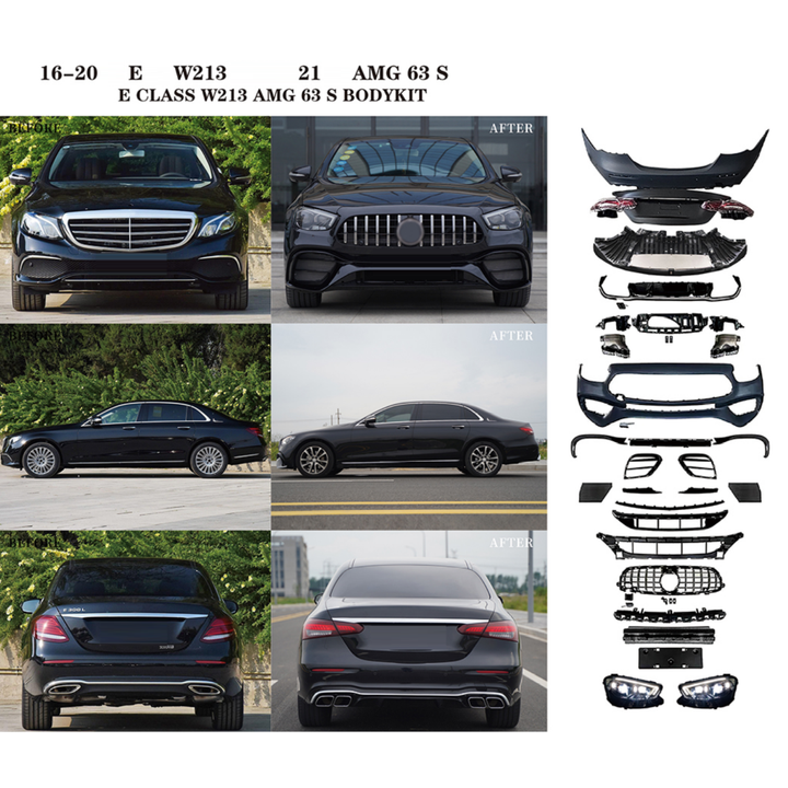 Car Craft Compatible With Mercedes Benz E Class W213 2016-2020 To W213 Lci 2021+ Amg 63 Upgrade Facelift Conversion Bodykit Bumper Hood Headlight Taillight CC-6359