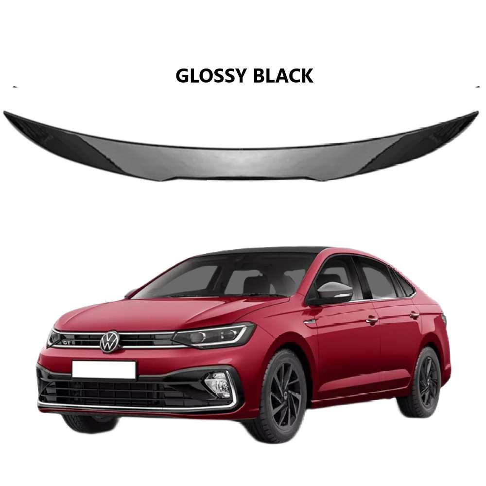 Car Craft Compatible With Vw Volkswagen Virtus 2023+ Rear Trunk Wing Boot Spoiler Lip Splitter Skirt M4 Style Glossy Black Ar-vw-0234 CC-7968 - CAR CRAFT INDIA