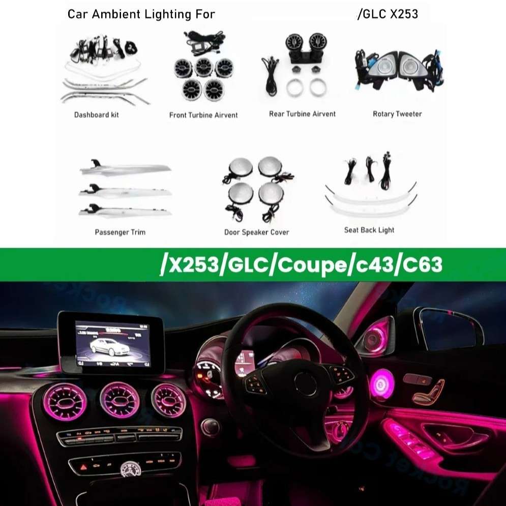 Car Craft Compatible With Mercedes Glc W253 X253 X253 2015-2022 Ambient Ambiance Led Light Vents Speaker Decorative Interior Kit 64 Colors Atmosphere Lamp Kits Rhd Car 7 In 1 - CAR CRAFT INDIA