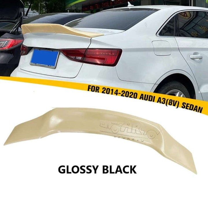 Car Craft Compatible With Audi A3 2014-2020 Rear Trunk Wing Boot Spoiler Lip Splitter Skirt R Style Ar-audi-039 Glossy Black - CAR CRAFT INDIA