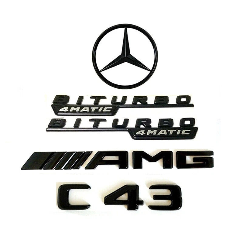 Car Craft Compatible With Mercedes C Class W204 W205 W206 C205 Letter Logo Badge Emblem Sticker C43 Amg Bitutbo Rear Set Black