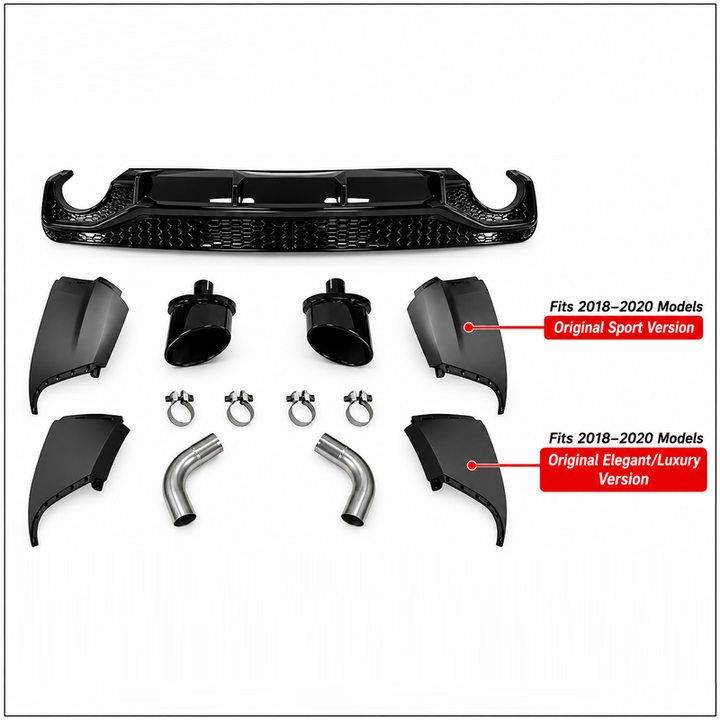 Car Craft Compatible With Audi Q5 B9 2018-2020 Upgraded Facelift Convert To Rsq5 SQ5 Sport Rear After Bumper Lip Diffuser Skirt Trim With Exhaust Pipe Tip Q5-006 Gc Q5-007 Gc