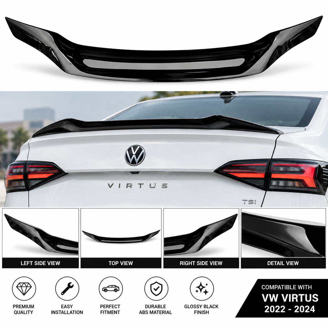 Car Craft Compatible With Vw Volkswagen Virtus 2023+ Rear Trunk Wing Boot Spoiler Lip Splitter Skirt R Style Carbon Fiber Look Ar-vw-0232 Cf CC-7967