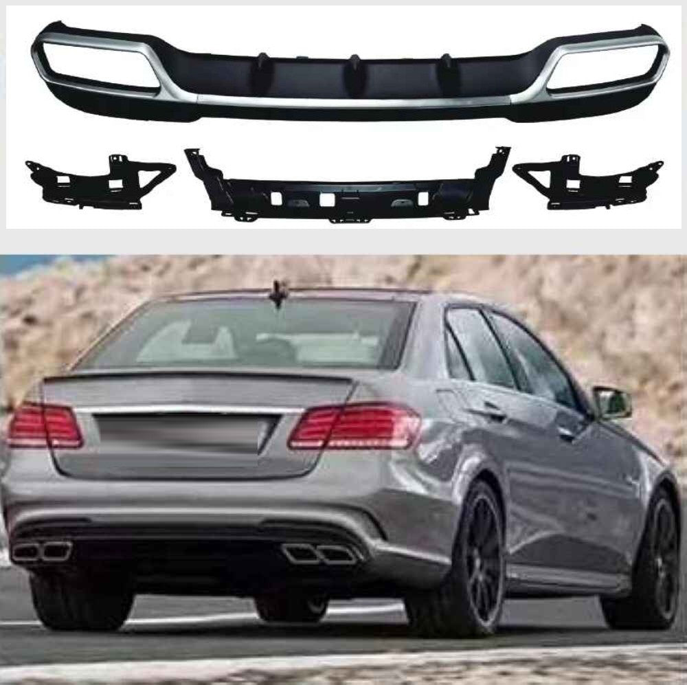 Car Craft Compatible With Mercedes Benz E Class W212 Lci 2014-2016 Amg Rear Bumper Upgrade Convert To E63 Amg After Rear Lip Diffuser W212-008 Silver CC-9709