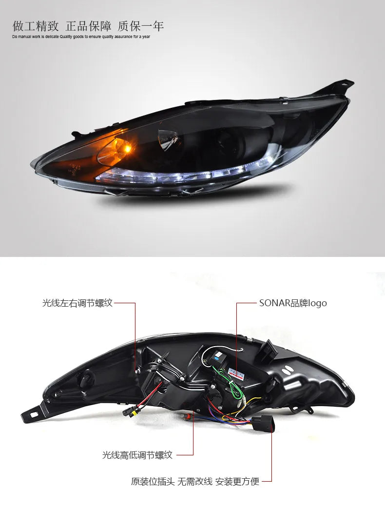 Car Styling Head lamp light for Ford Fiesta Headlights