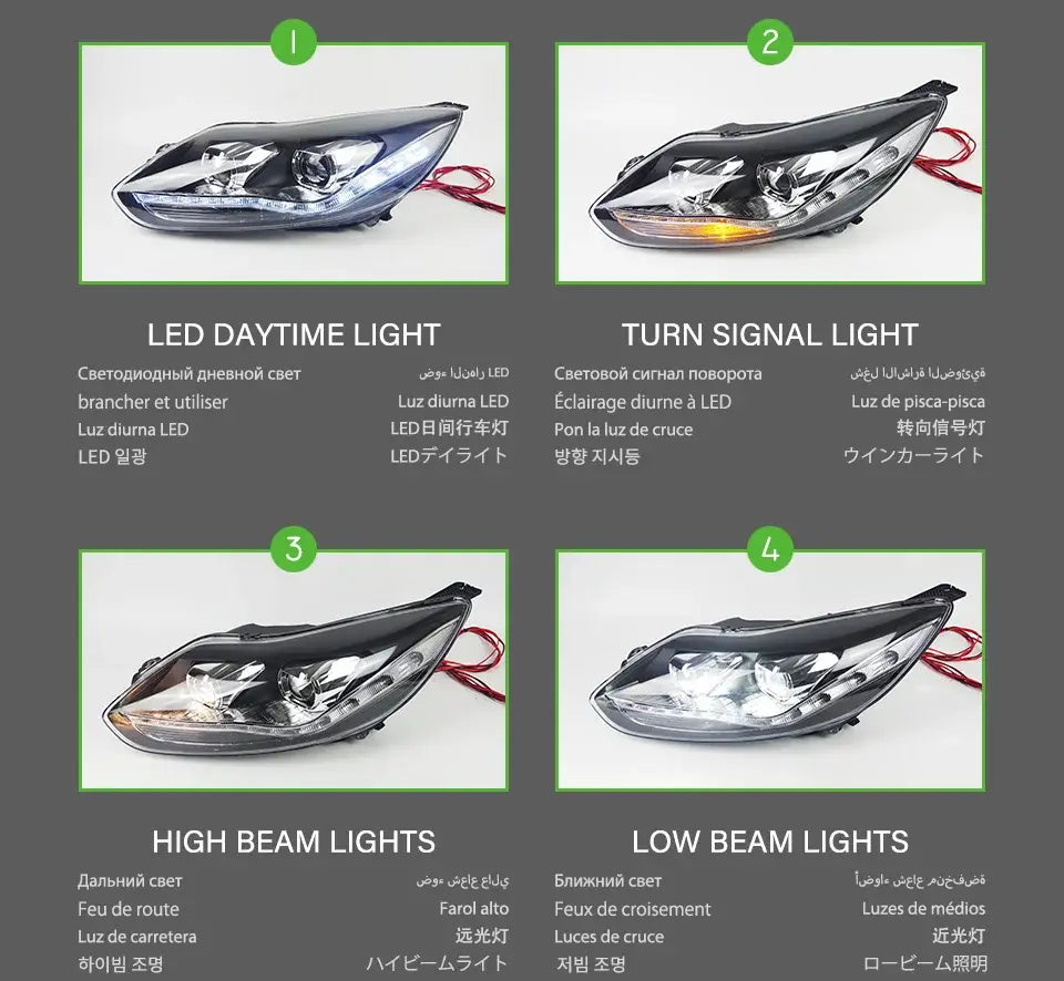 Ford Focus Headlight 2012-2014 Focus LED DRL D2H Hid Option